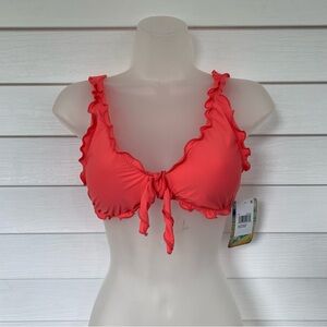 Hobie Vibrant Coral Ruffle Bikini Top NWT!